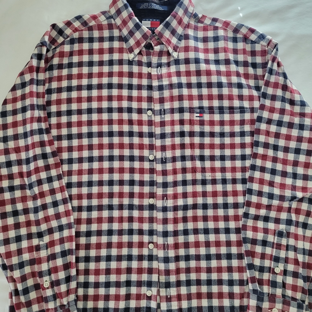 Tommy Hilfiger Men's Long Sleeve Shirt Size Large (red,white &blue) Plaid